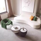 奶油风白蜡木沙发茶几组合网红轻奢民宿客厅洽谈弧形休息区可定制