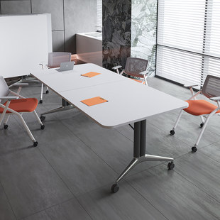 可移动折叠会议桌培训桌长条桌伸缩拼接办公桌子带轮子超大可拆卸