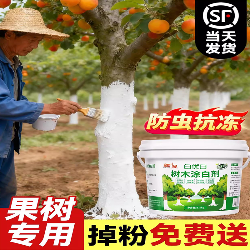 果树涂白剂树木树干防虫防冻防寒大树涂白剂环保抗病越冬白石灰粉
