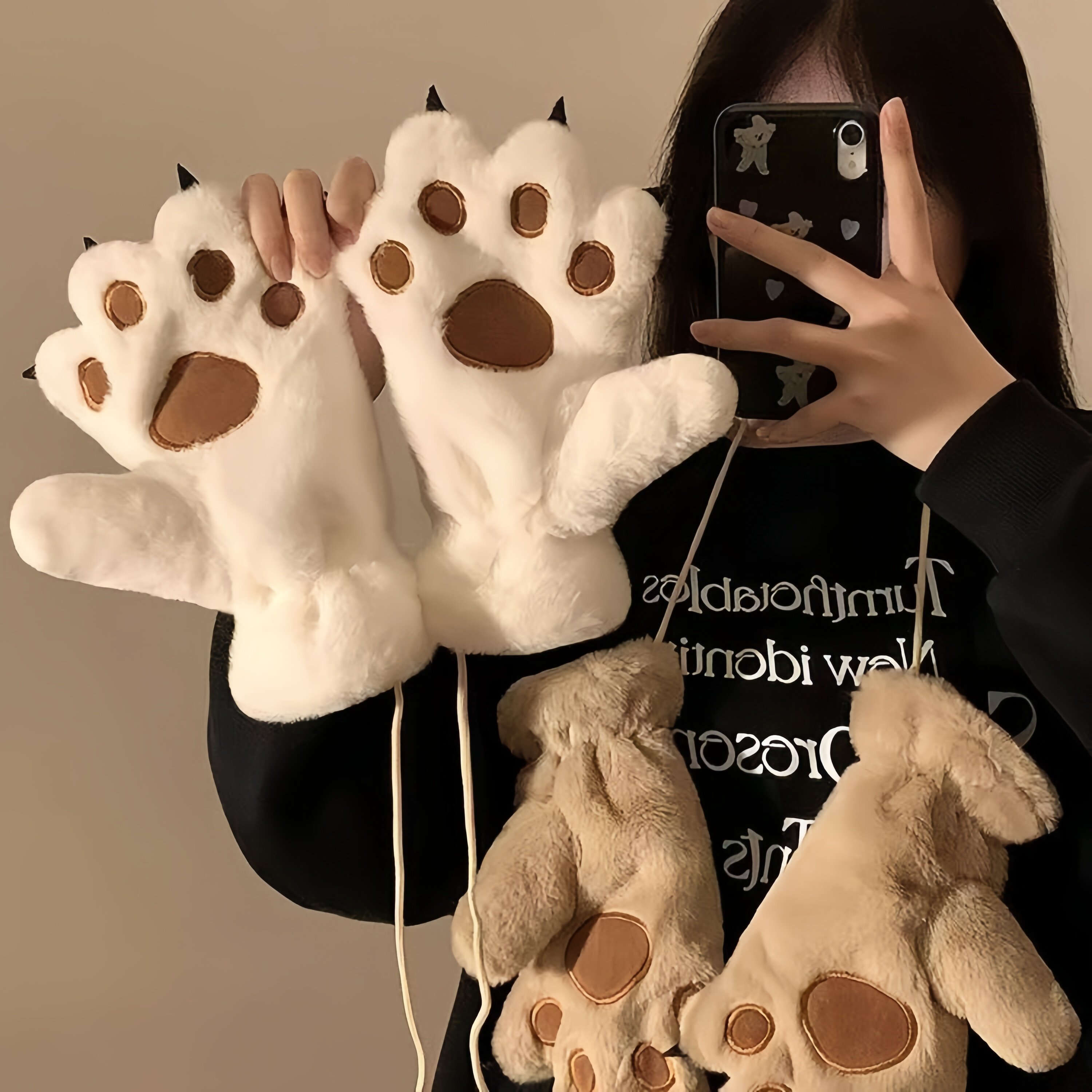 冬季猫爪手套女可爱萌系猫爪子触屏防寒保暖加厚毛绒手套学生好物