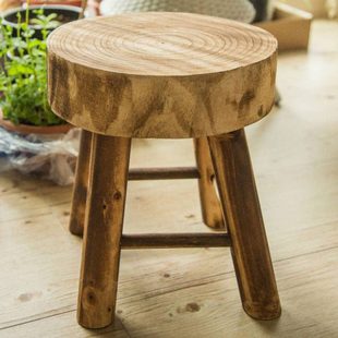 实木小板凳家用复古凳子方凳矮凳客厅凳户外庭院花盆架碳化防腐凳