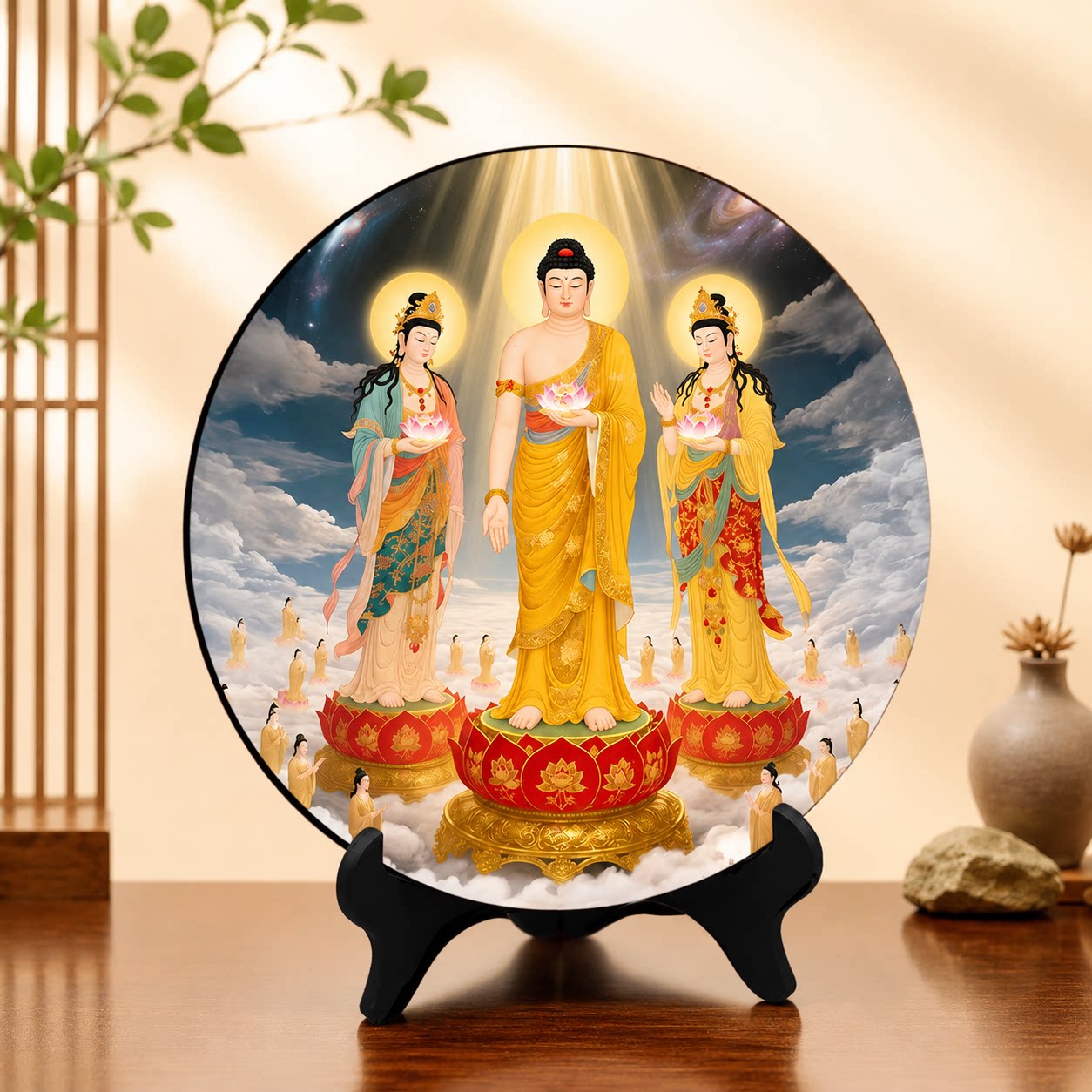 西方三圣佛像摆件客厅玄关供奉桌面摆台中式家居装饰工艺品