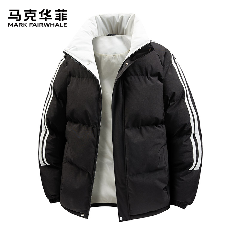 马克华菲条纹棉衣男士立领休闲宽松潮流男款冬季加厚保暖棉服外套