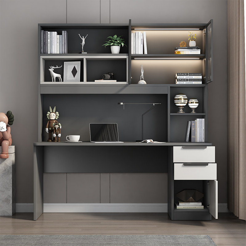 实木电脑桌现代学生写字台卧室书桌书架一体桌家用台式办公桌