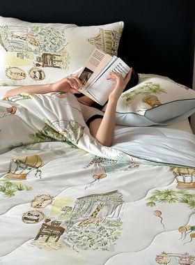 觅森印夏凉被Y OOL DU凉爽鸭.山宁泰莱卡透气夏被空调被