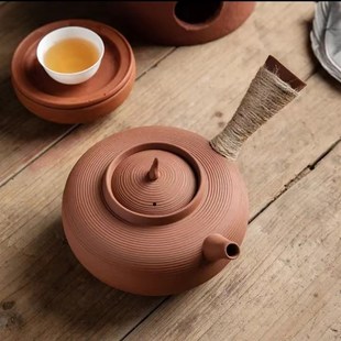 潮州砂铫耐热茶壶提梁壶侧把煮茶壶电陶炉茶壶炭炉煮水壶粗陶陶壶