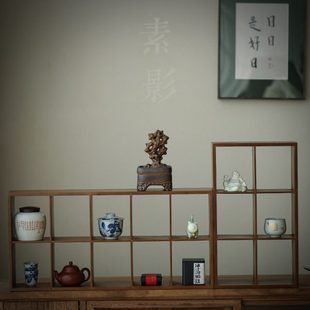 博古架实木中式摆件现代简约多宝格古董茶叶架客厅置物茶室茶具架