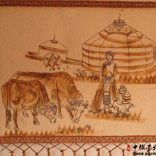 蒙古毡画 蒙古族特色手工烫画羊毛毡画内蒙古工艺品挂画装饰画