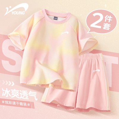 贵人鸟女童运动套装冰丝速干2025新款大童短袖短裤网球儿童训练服