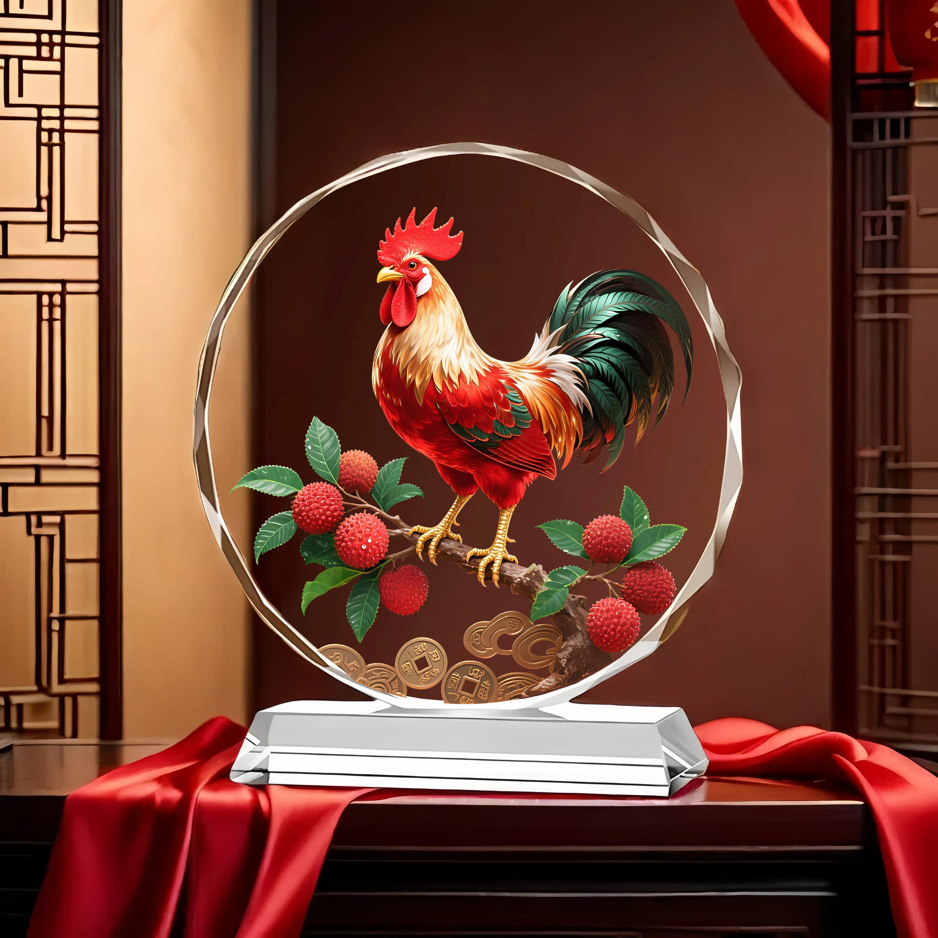 公鸡荔枝水晶摆件大吉大利红利满堂客厅办公室酒柜装饰品工艺摆台