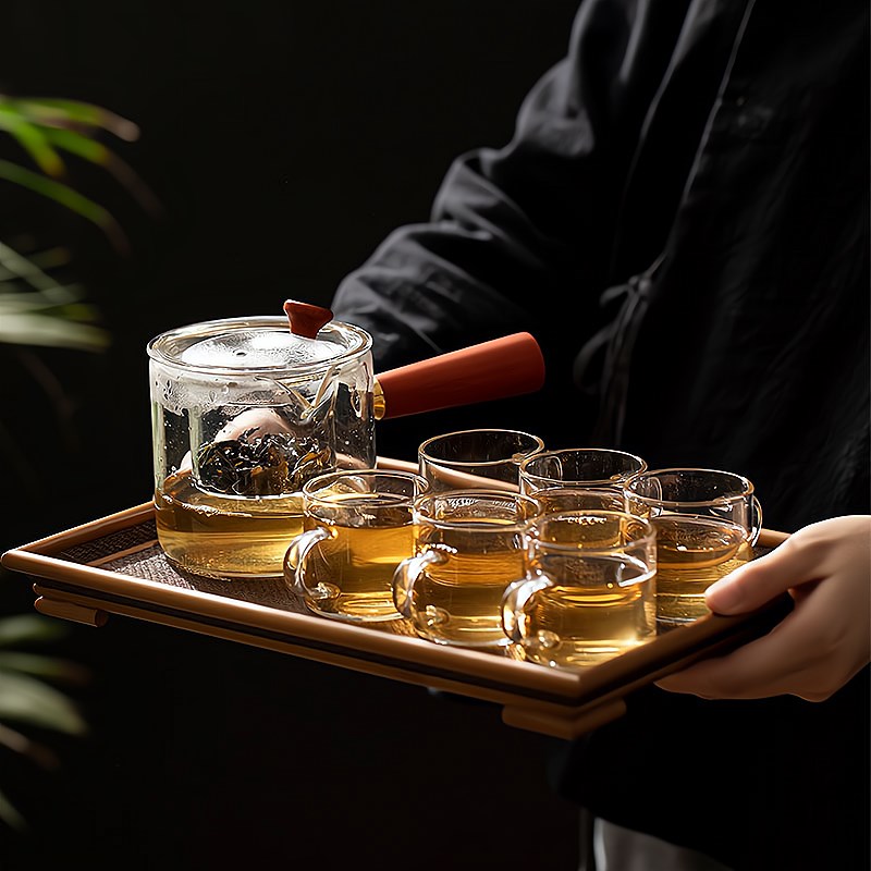 实木侧把壶电陶炉玻o璃煮茶壶小型围炉煮茶器泡茶壶过滤迷你电热