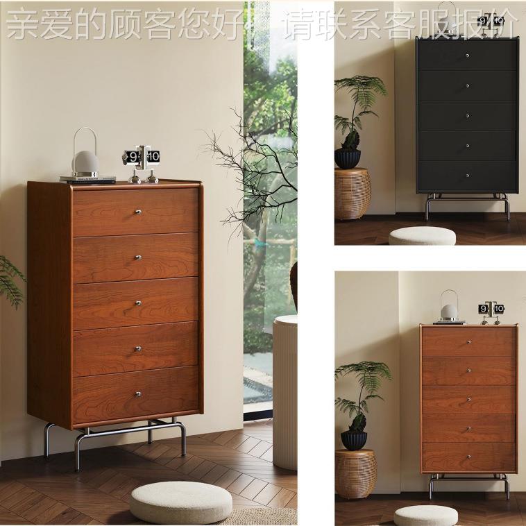 古中古风樱桃木色五斗五斗柜柜实木储收卧纳物柜小户型室北欧复抽