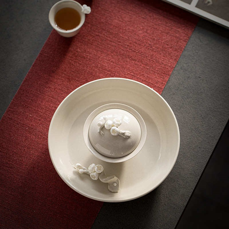 草木灰釉纯手工盖碗茶杯单个三才泡茶碗创意捏花敬茶碗防烫冲茶器