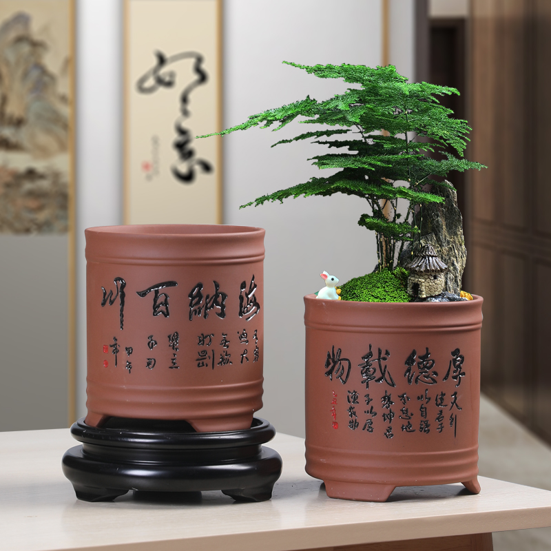 蝴蝶兰花盆紫砂复古陶瓷简约多肉老桩家用阳台绿植兰花文竹盆栽