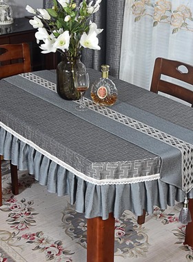 现代高级感正方形桌布灰色餐桌布桌布家用长方形麻将四方台裙