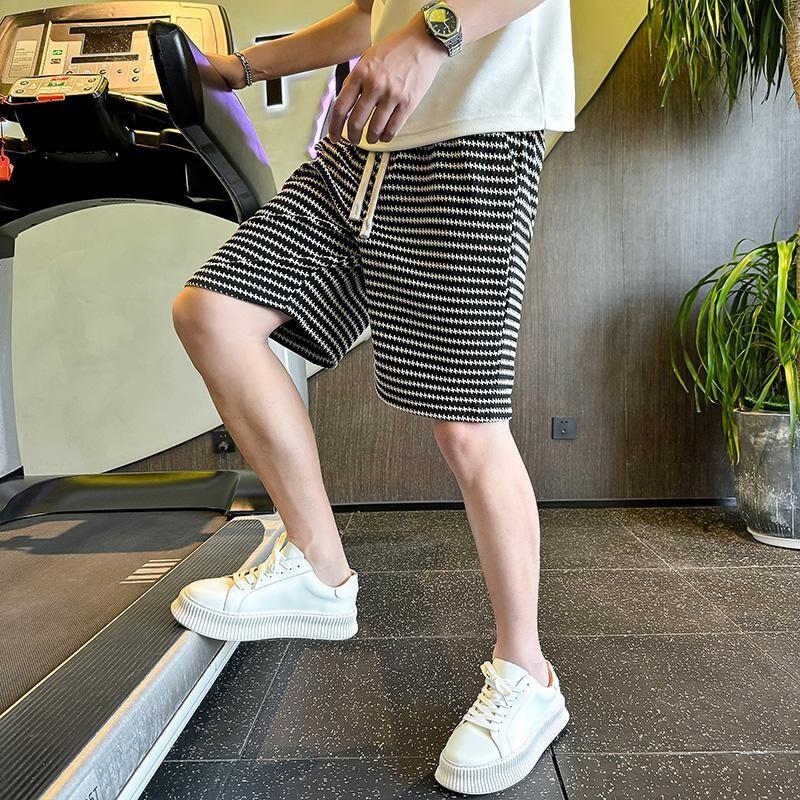 师凯服饰Amphelisia新款男士休闲短裤条纹撞色松紧腰沙滩裤五分裤