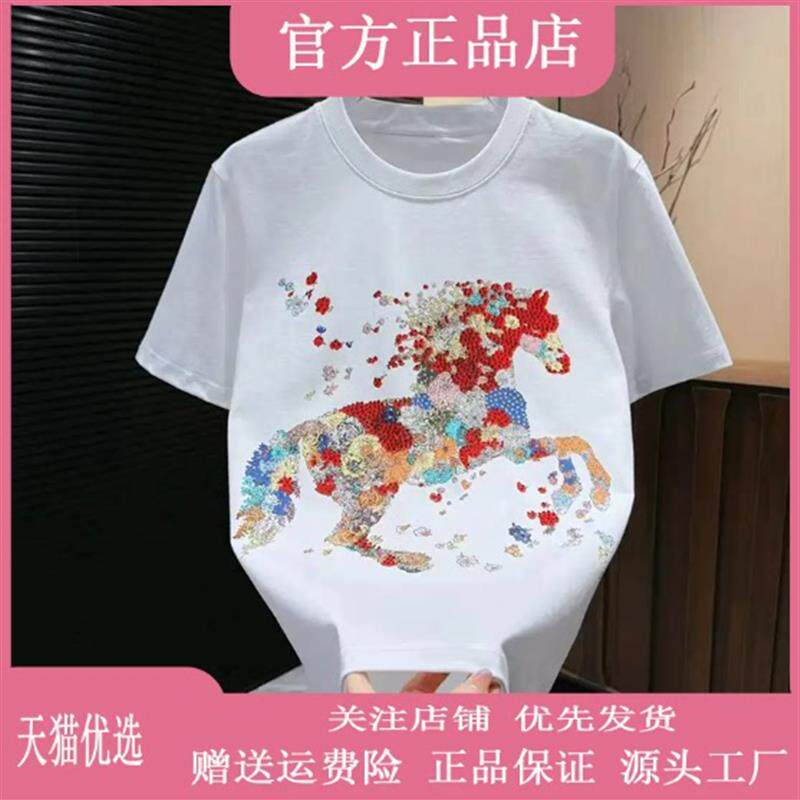 仕咖服装Amphelisia/26年男士马年新款气质重工艺彩绘潮牌短袖T恤