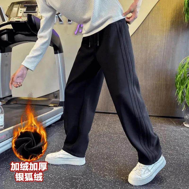 男士卫裤秋冬季t新款加绒加厚高级感时尚直筒宽松潮流休闲运动长
