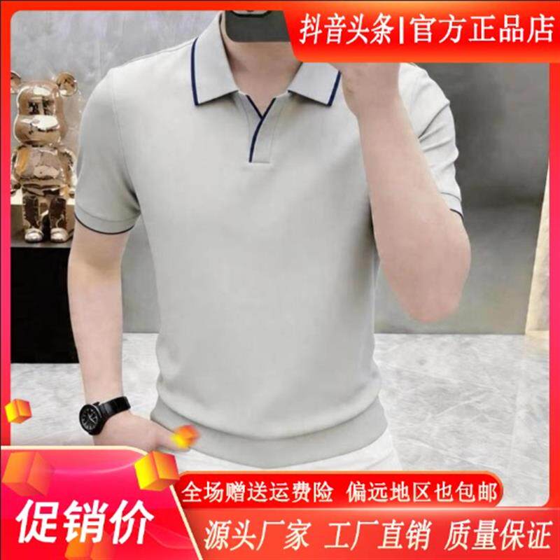 鹏然轻奢男装夏季男士高档短袖V领T恤商务休闲薄款POLO衫半袖上衣