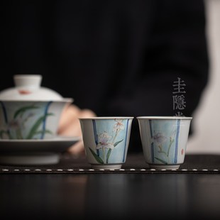 圭隐堂纯手绘兰花陶瓷功夫茶杯家用主人杯品茗杯个人单杯闻香杯子
