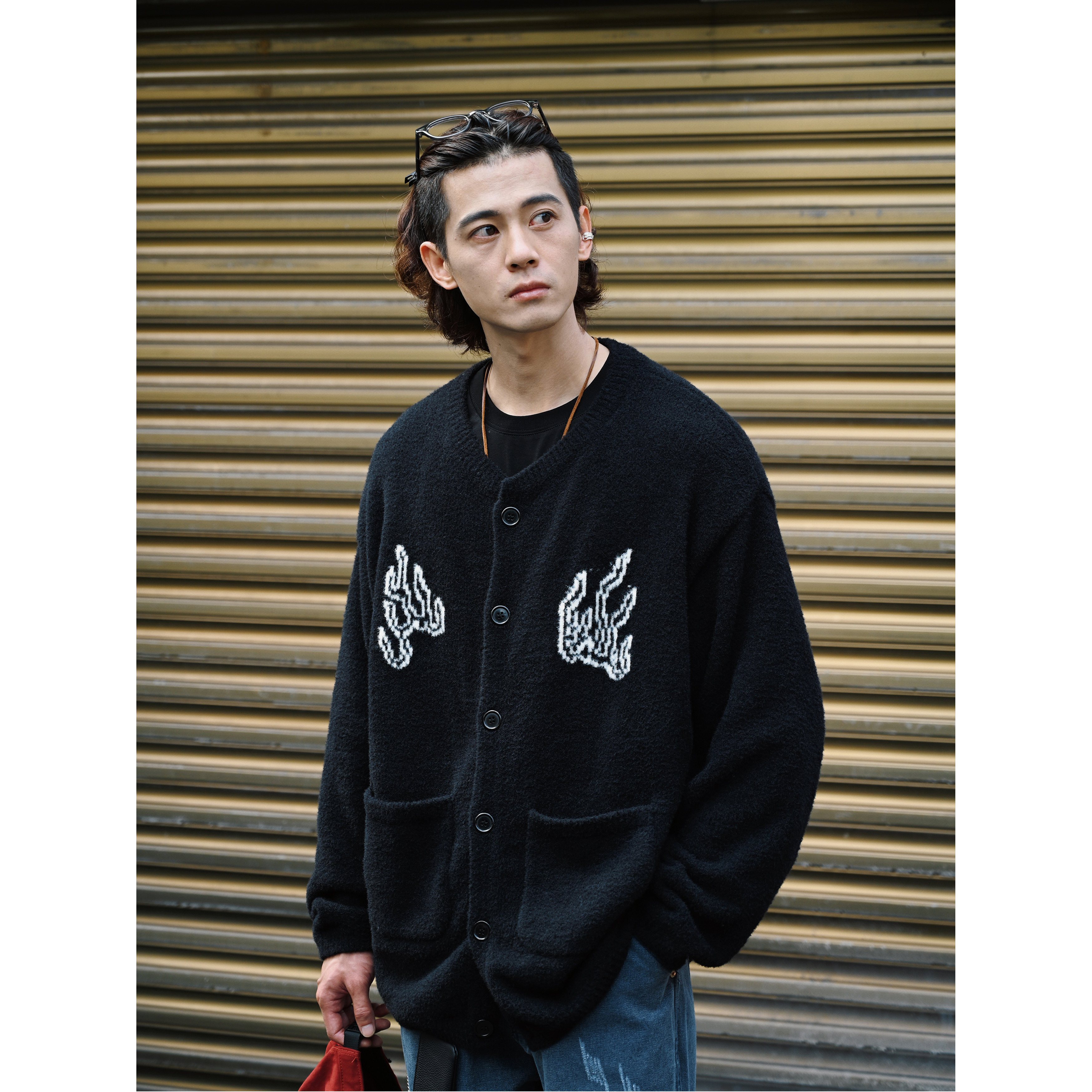 RUSHBON25秋冬仿貂短毛绒软糯慵懒休闲提花针织开衫毛织开衫外套