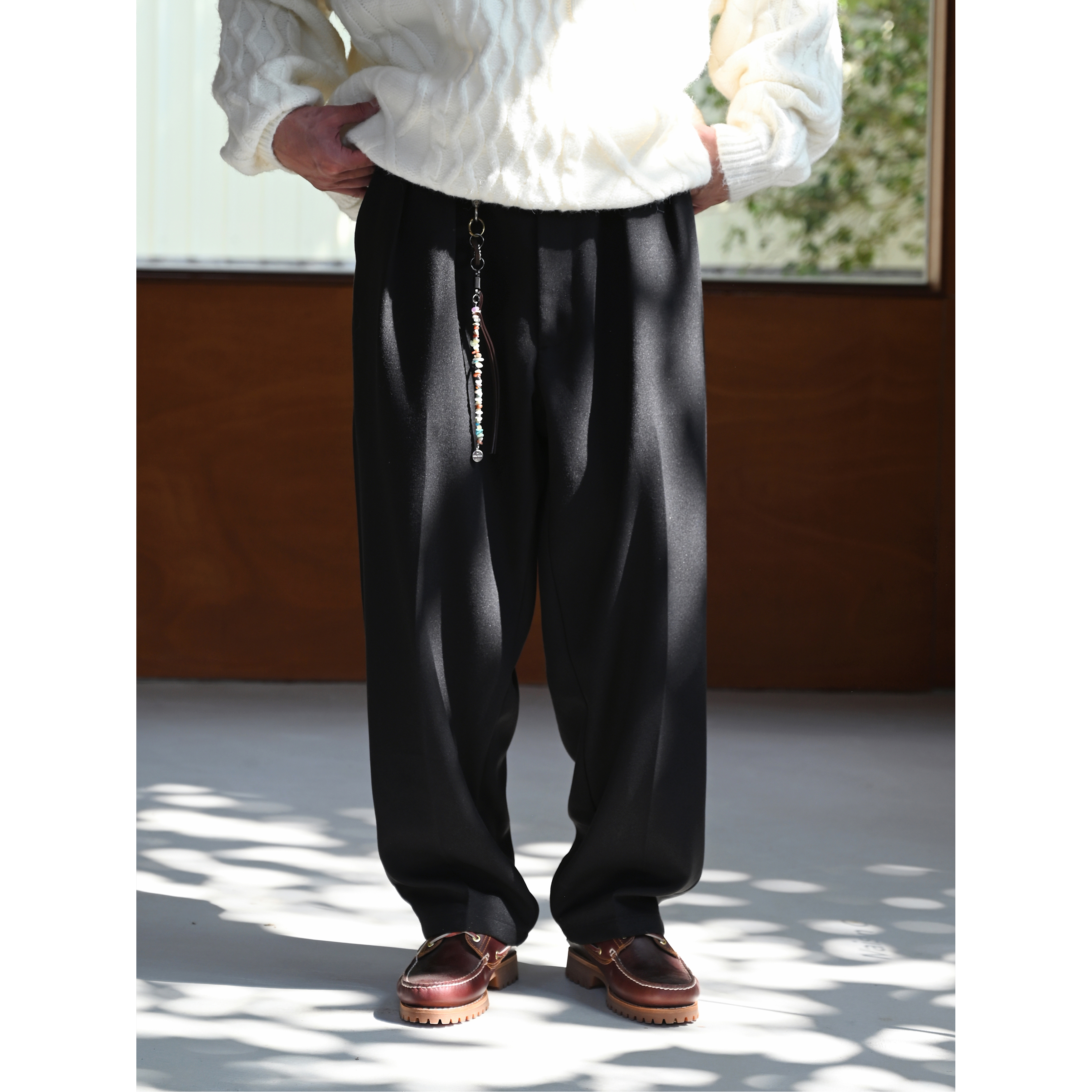 Rushbon斜纹混纺双褶休闲西裤男