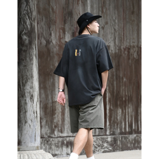 T恤男夏季 tee 25SS休闲复古宽松做旧玉佩廓形双纱圆领短袖 Rushbon