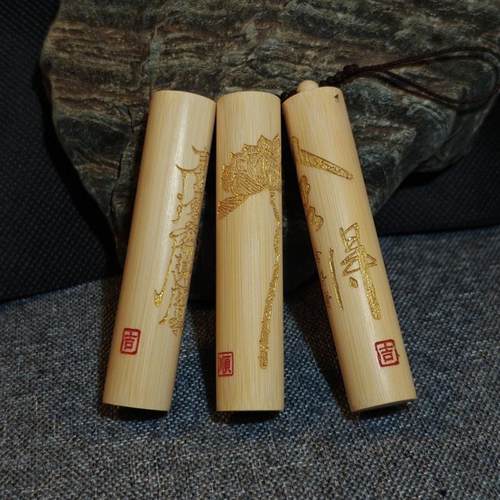 实心竹正圆鎏金水晶料手把件高密