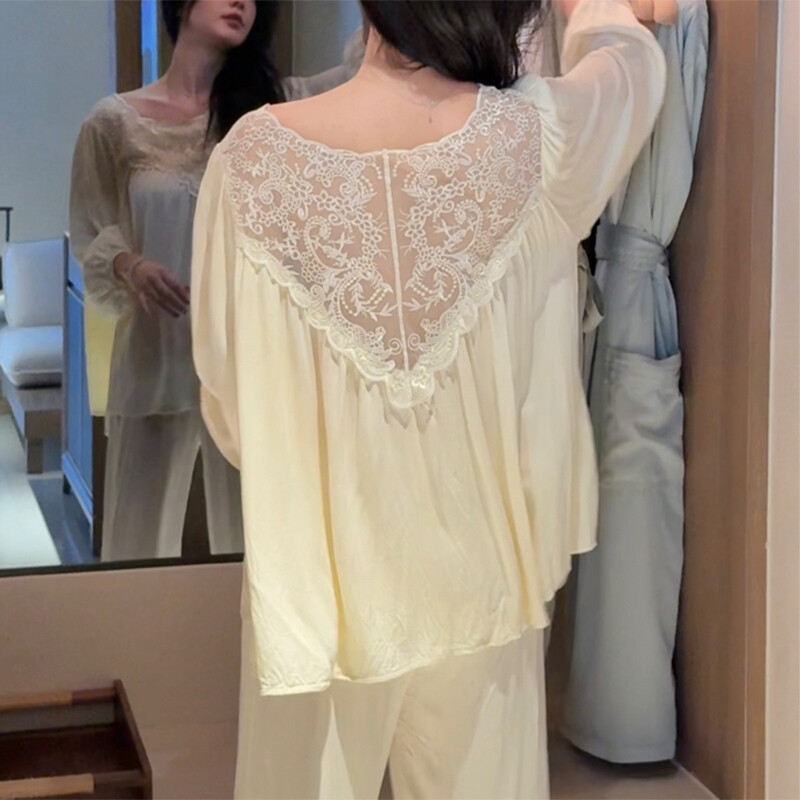 法式高级宫廷风蕾丝拼接露背睡衣