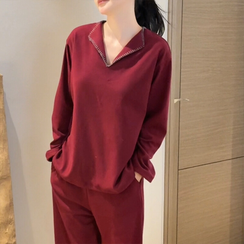 秋冬季德绒纯色保暖长裤长袖睡衣