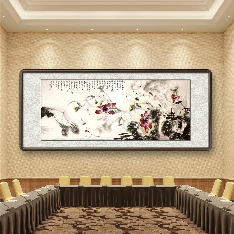 纯手绘荷花水墨画国画新中式客厅沙发背景墙挂画卧V室会议室装饰图片