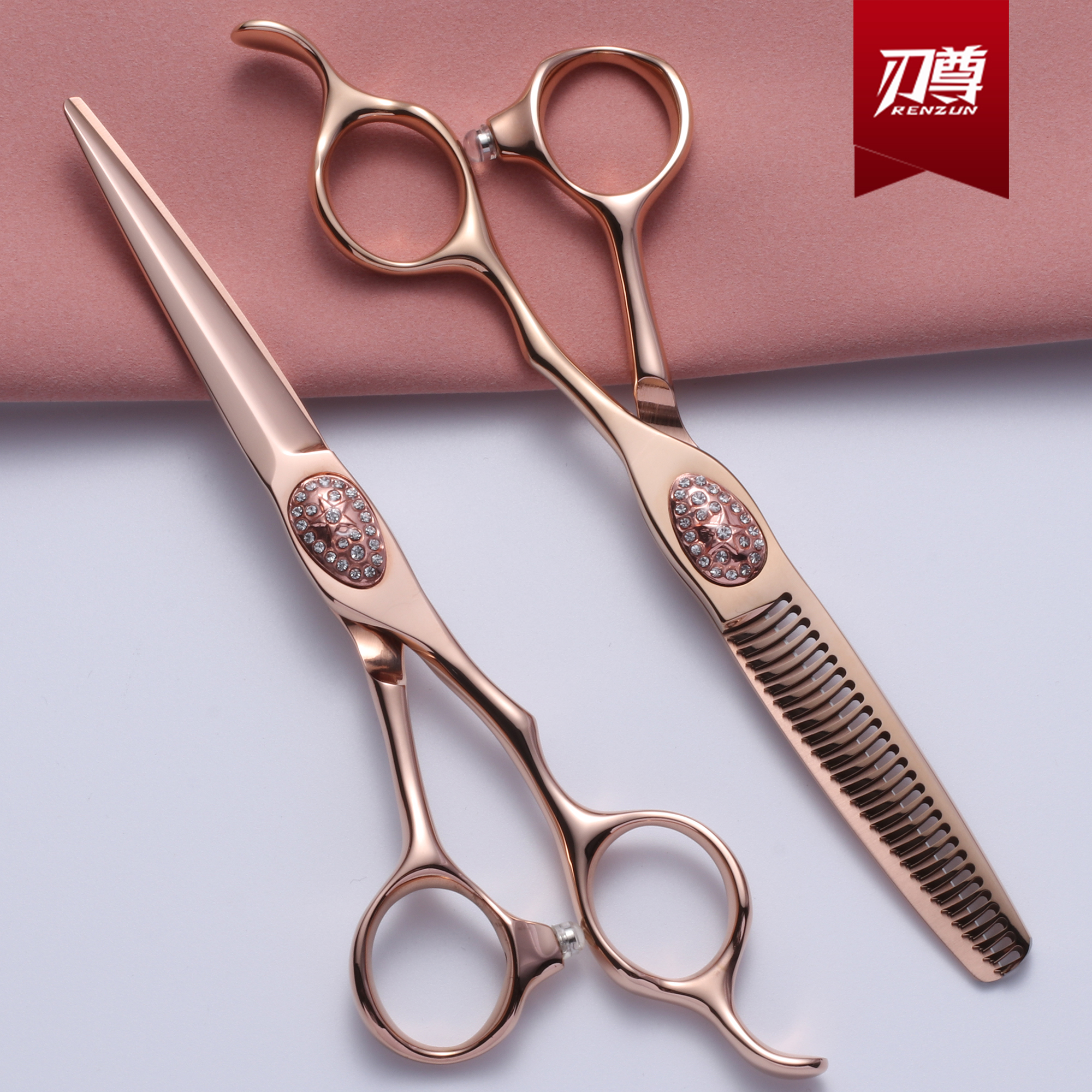 進口原裝玫瑰金美發剪刀無痕牙剪