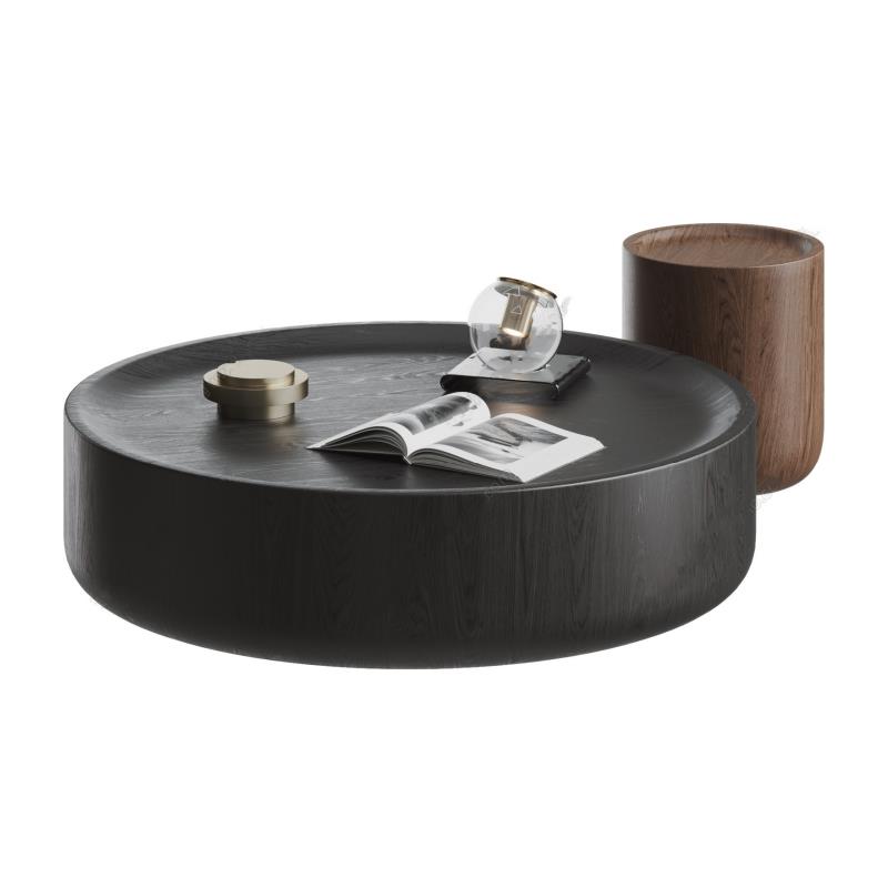 黑色烤漆圆茶几实木客厅组合茶几北欧简约茶桌椭圆咖啡桌整装包邮