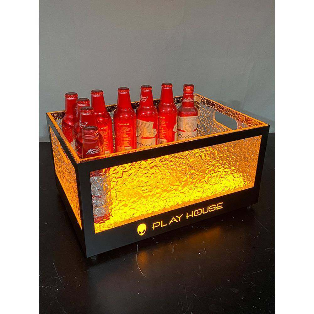 酒吧KTV发光啤酒框发光冰桶亚克力不锈钢LED香槟桶24支装防摔加厚