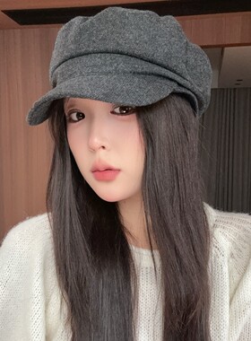 韩版英伦羊毛八角报童帽女春秋