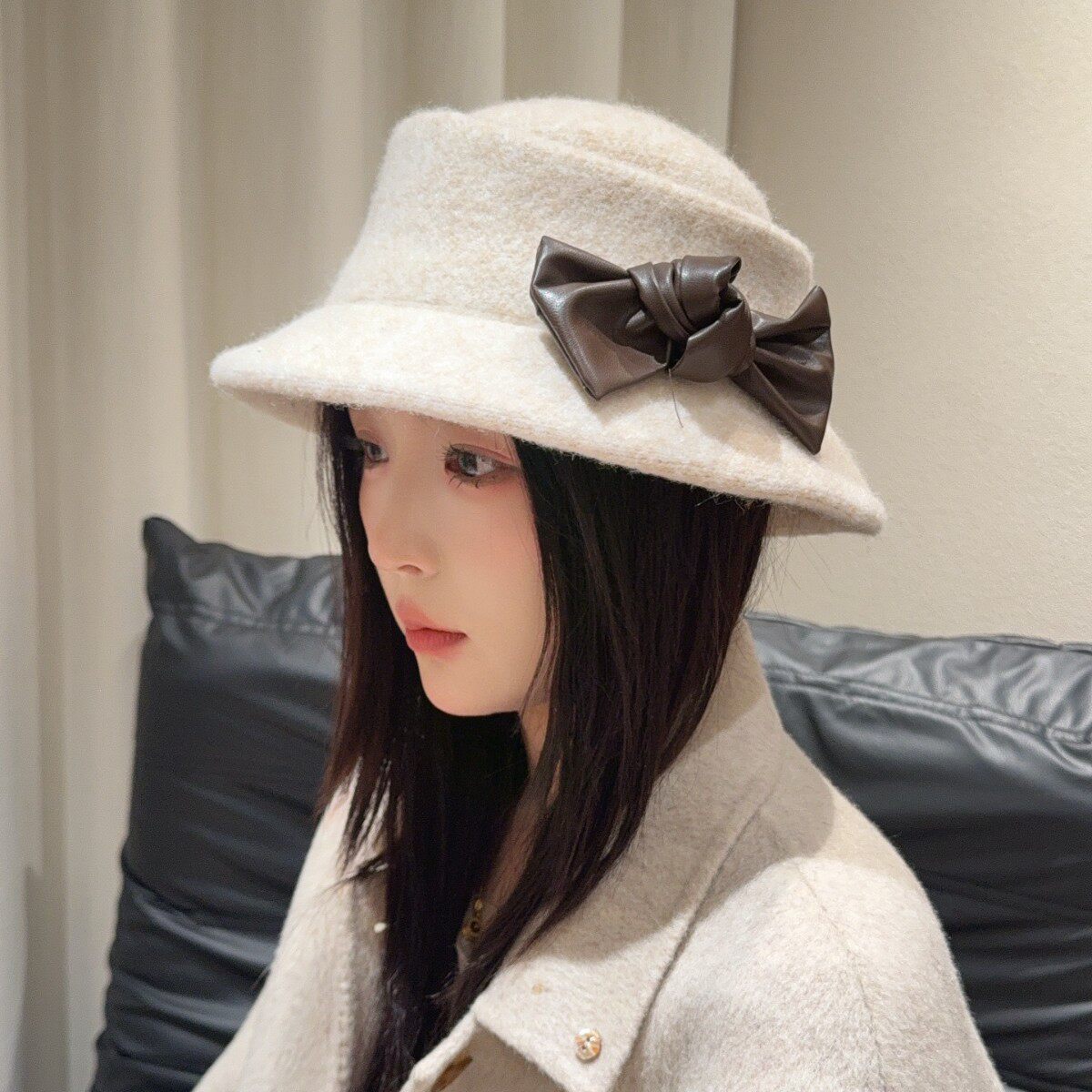 法式优雅秋冬小檐羊毛毡礼帽女