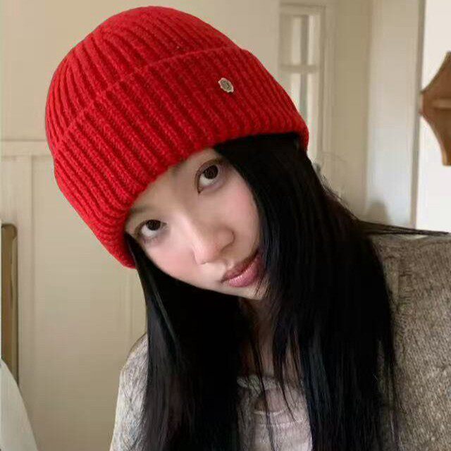 秋冬保暖金属小标显脸小女针织帽