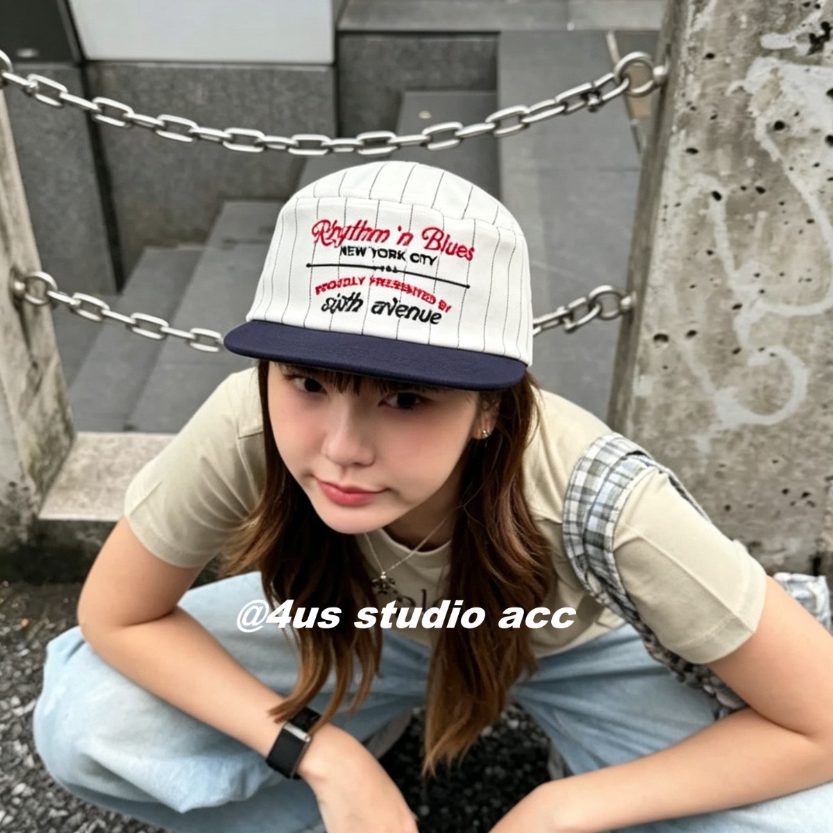 复古条纹刺绣防晒棒球帽男女款