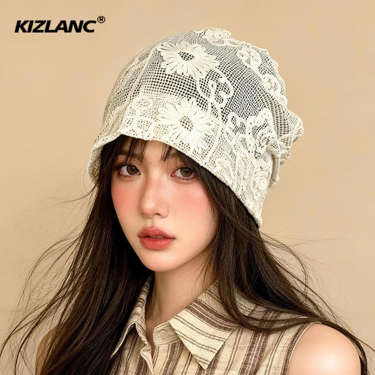 蕾丝花朵堆堆帽女春夏透气
