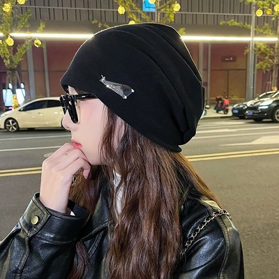 慵懒风铁标黑色堆堆帽