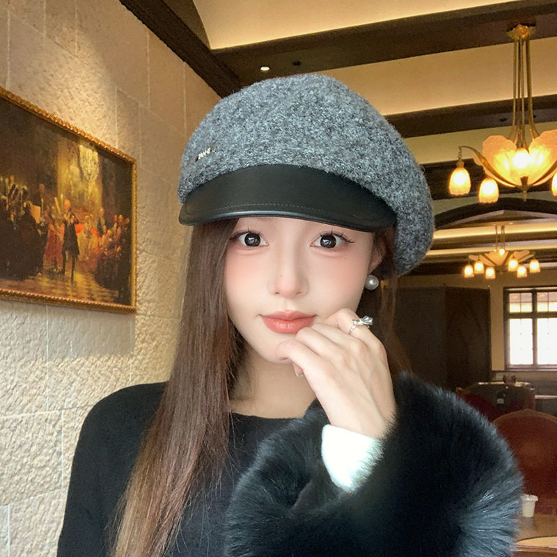 秋冬新款女赫本风鸭舌报童帽