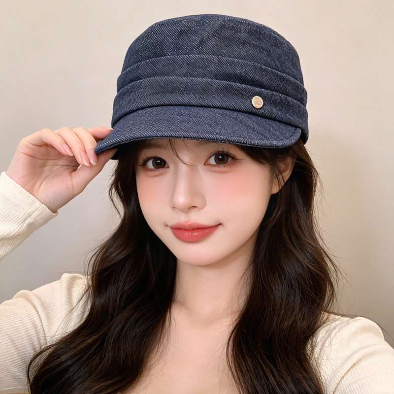 韩版牛仔平顶骑士帽女显脸小