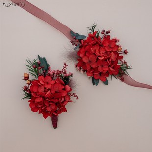 森系紅色新郎新娘結(jié)婚胸花父母襟花伴娘手腕花秀禾服真花胸針配飾
