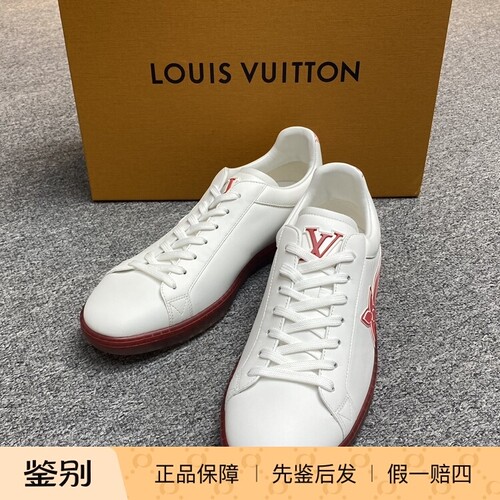 LV 路易威登男士红白老花拼色休闲系带板鞋 114819二手闲置
