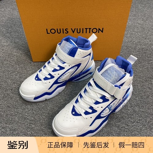 LV路易威登男士Trainer2白蓝色中帮牛皮系带运动鞋114422二手闲置