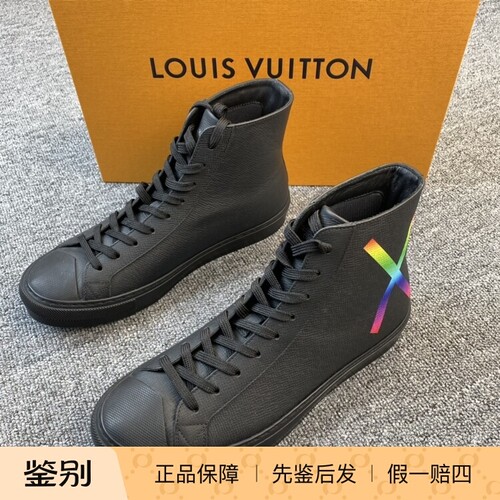 Louis Vuitton/路易威登黑色牛皮炫彩高帮板鞋 114601二手闲置