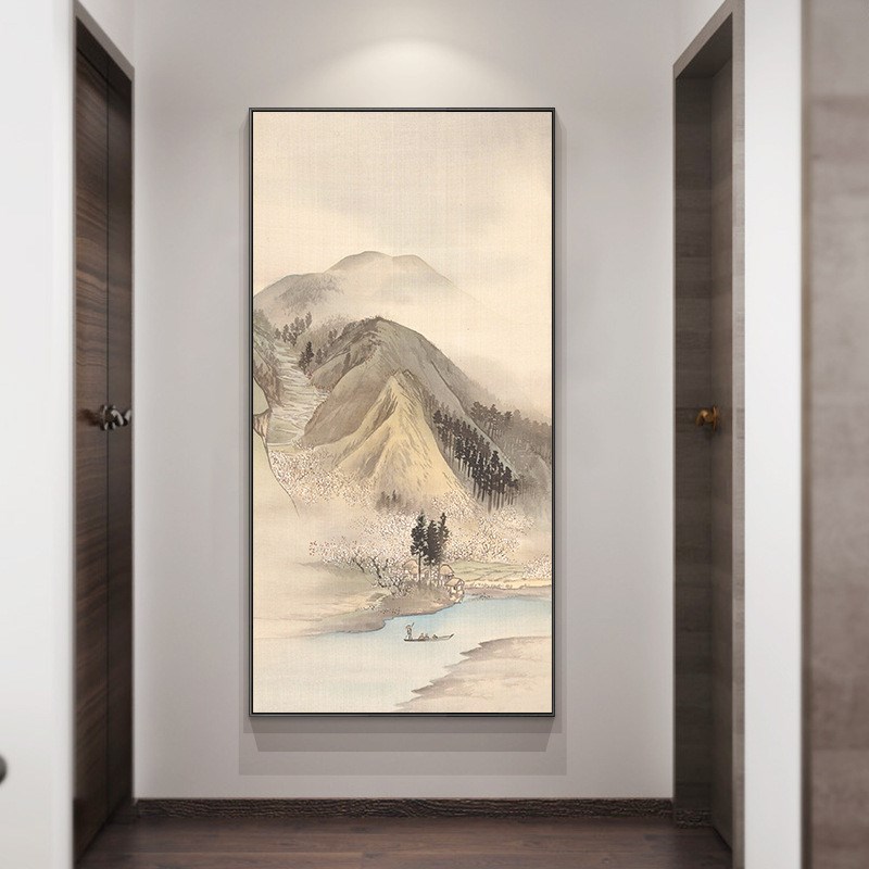 新中式入户玄关装饰画山水画挂画中国风走廊过道R壁画客厅墙画竖