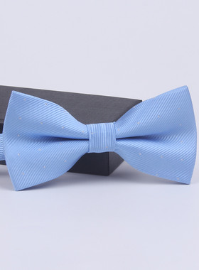 bow tie煲呔 男女休闲商务正装新郎婚礼天浅蓝色银点衬衫蝴蝶领结