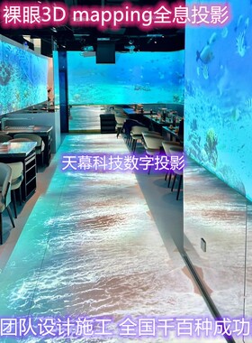 全息裸眼3D mapping投影餐厅咖啡厅景观地面墙面融合互动投影展厅博物馆隧道室内户外沉浸式投影仪内容可定制