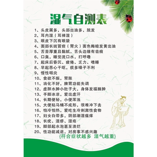 湿气自测表海报竖向寒湿症状贴纸中医养生馆理疗店装饰画祛湿驱寒